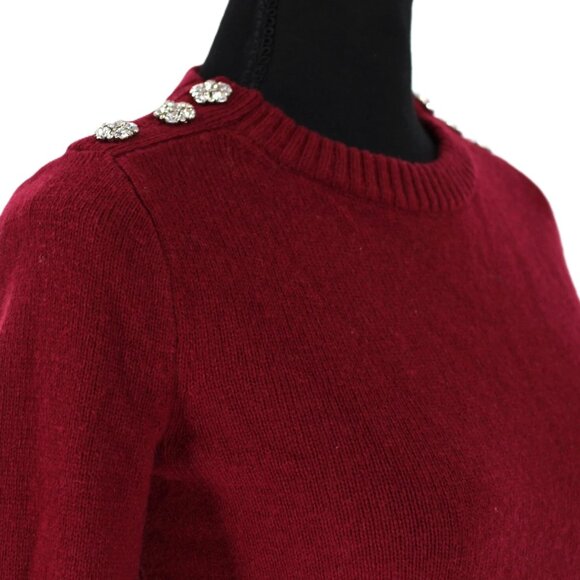 J.Crew Burgundy Soft Lambs Wool Blend Crewneck Sweater Jewel Buttons Large NWT - Picture 5 of 13